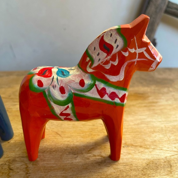 DALA Hand Painted Carved Wood Set-2 Horses Sweden - Picture 4 of 12